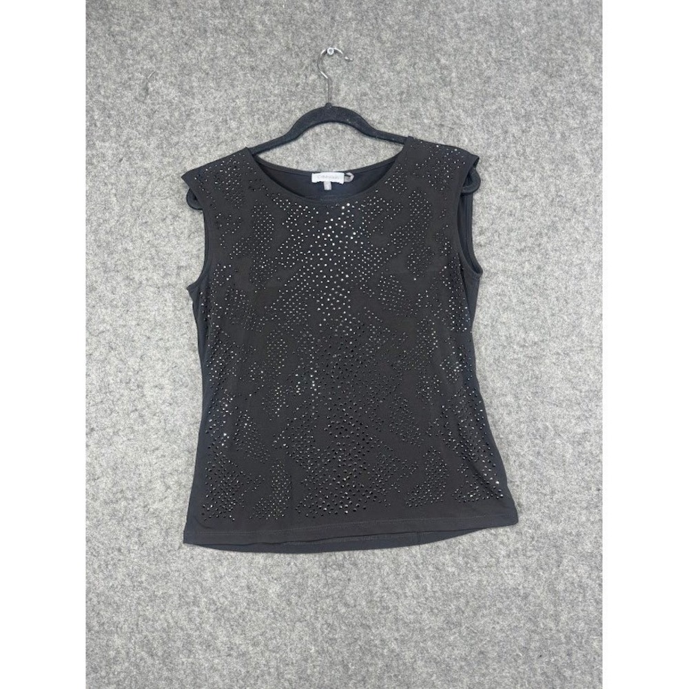 Calvin Klein Womens S Black Rhinestone Studded Sleeveless Stretch Top M9JH7872